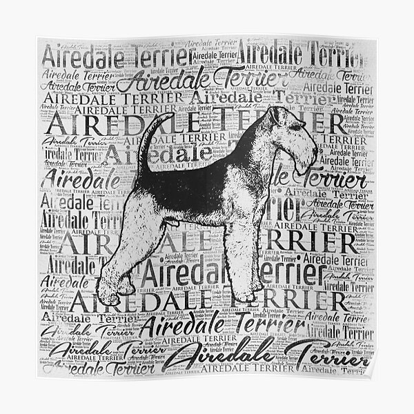 Airedale Terrier Monotone Word Art Ink Poster