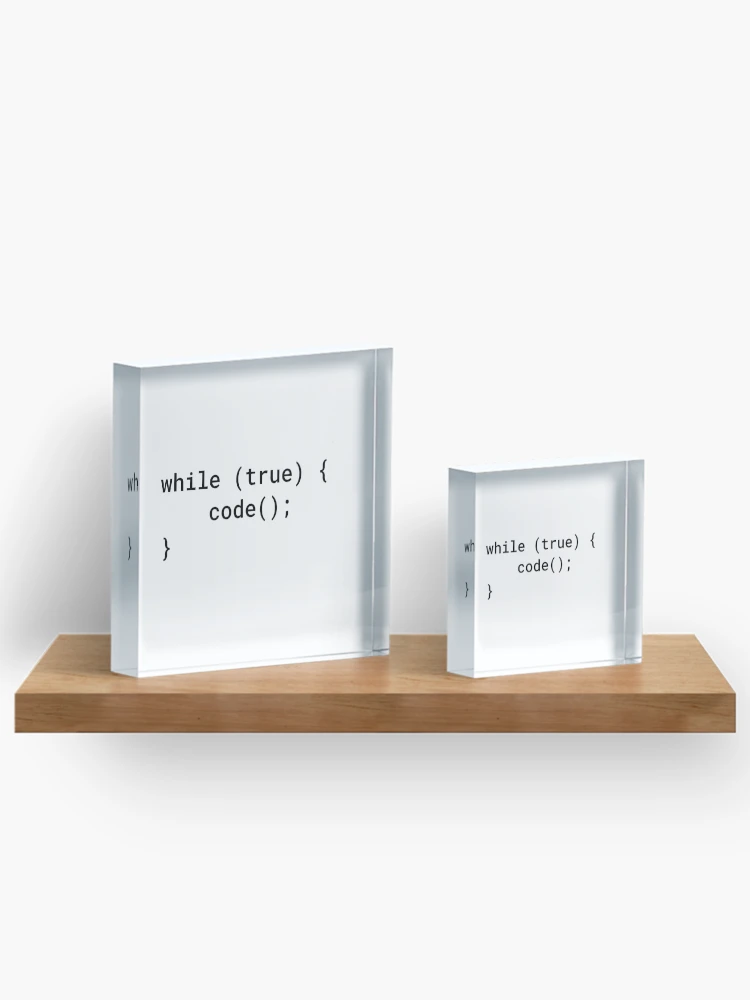 Thumbnail 3 of 5, Acrylic Block, JavaScript - While True Code (Inverted) designed and sold by developer-gifts.