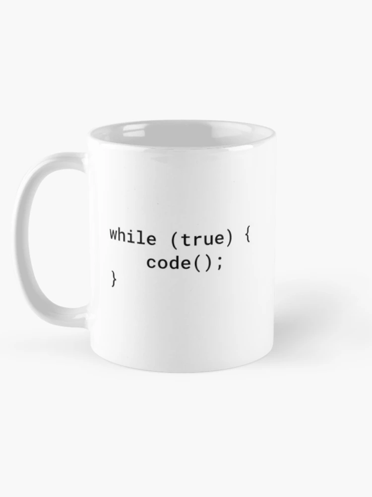 Thumbnail 5 of 6, Coffee Mug, JavaScript - While True Code (Inverted) designed and sold by developer-gifts.