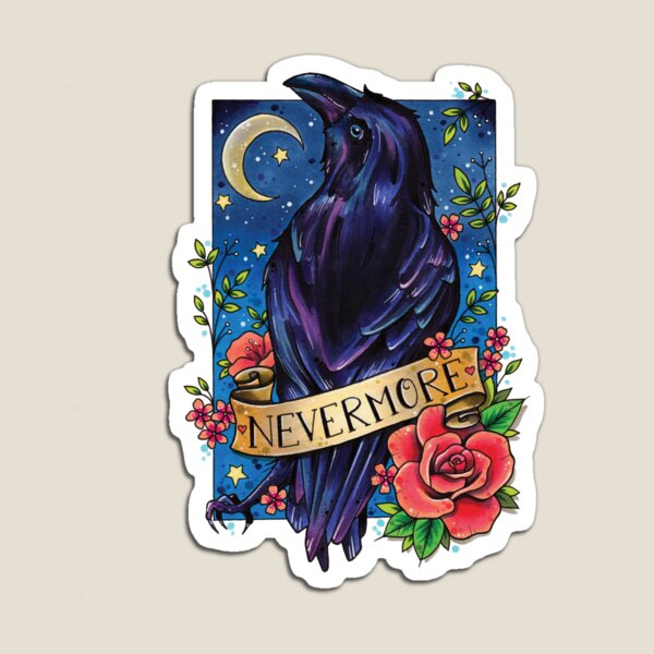 Nevermore Raven and Scroll watercolor design Magnet