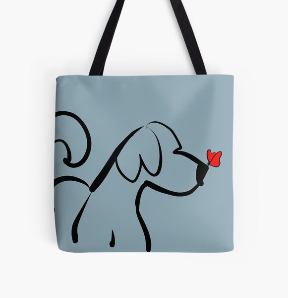 Dibujo de perro y mariposa | Covo Studio Bolsa estampada de tela