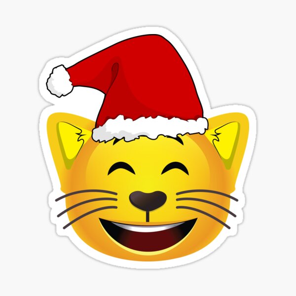 Emoji style smiling and happy cute cat with Christmas Santa hat Sticker
