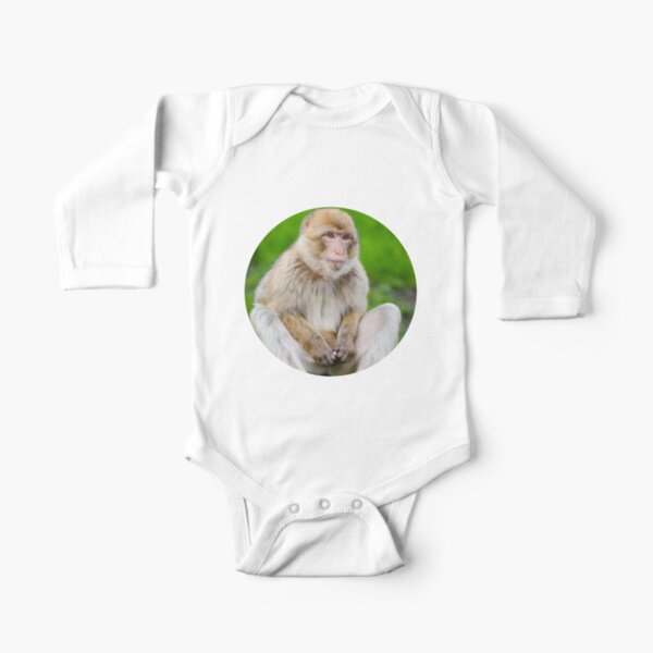 Funny monkey looks funny around Long Sleeve Baby One-Piece