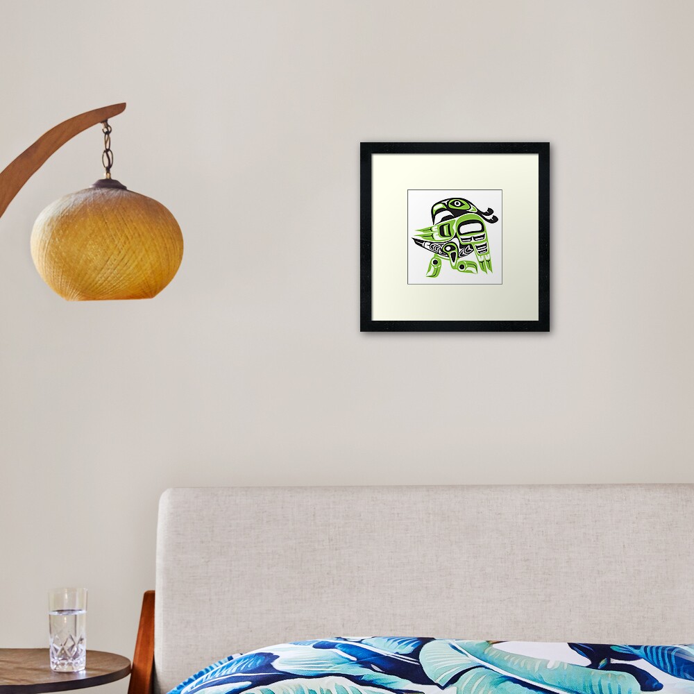 dancing green bird Framed Art Print