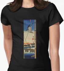 A Cuckoo Flying Past Masts by Utagawa Hiroshige (Reproduction) Women's Fitted T-Shirt