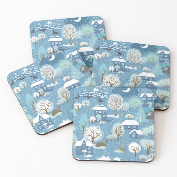 Item preview, Winter Wonderland in a Forest Town with Rabbits, Reindeer and Wolves designed and sold by Pink Pineapple Works.