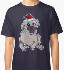 Adorable Christmas pug dog with Santa hat Classic T-Shirt