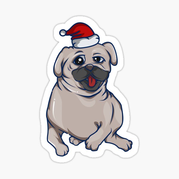 Adorable Christmas pug dog with Santa hat Sticker