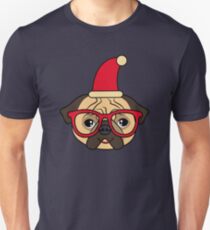 Smiling and happy pug dog with glasses ready for Christmas time Unisex T-Shirt