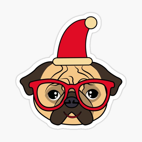 Smiling and happy pug dog with glasses ready for Christmas time Sticker