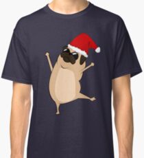 Happy and dancing Christmas pug dog Classic T-Shirt