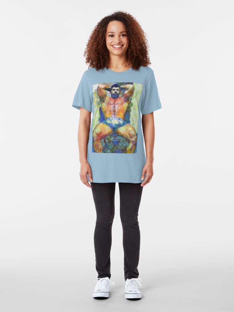 Alternate view of Garden Bear by RD Riccoboni - Naughty Boy Painting Slim Fit T-Shirt