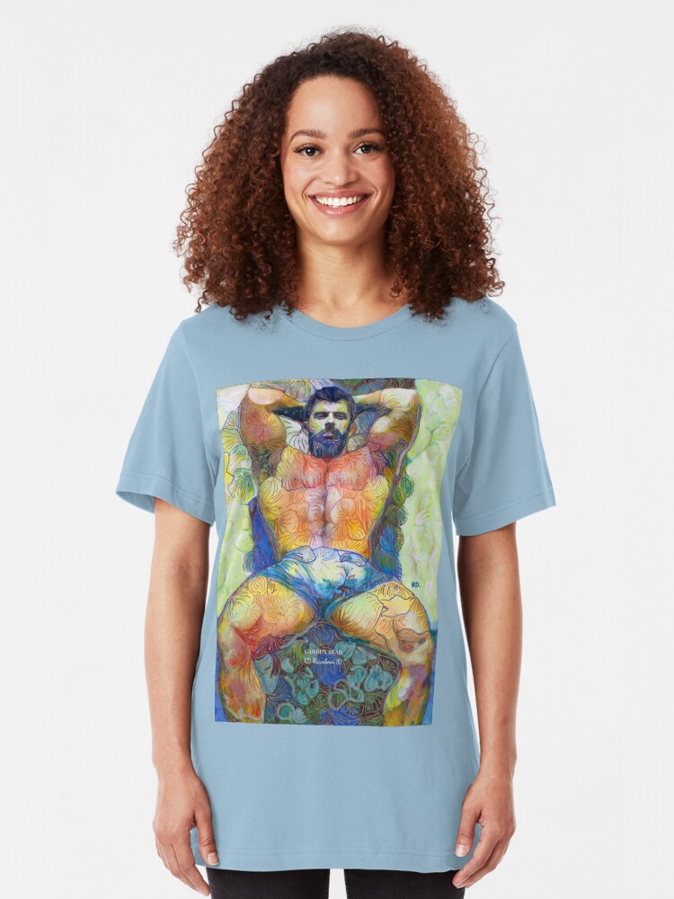 Alternate view of Garden Bear by RD Riccoboni - Naughty Boy Painting Slim Fit T-Shirt