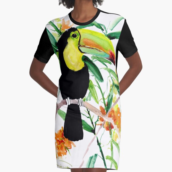 Toucan in Jungle Graphic T-Shirt Dress