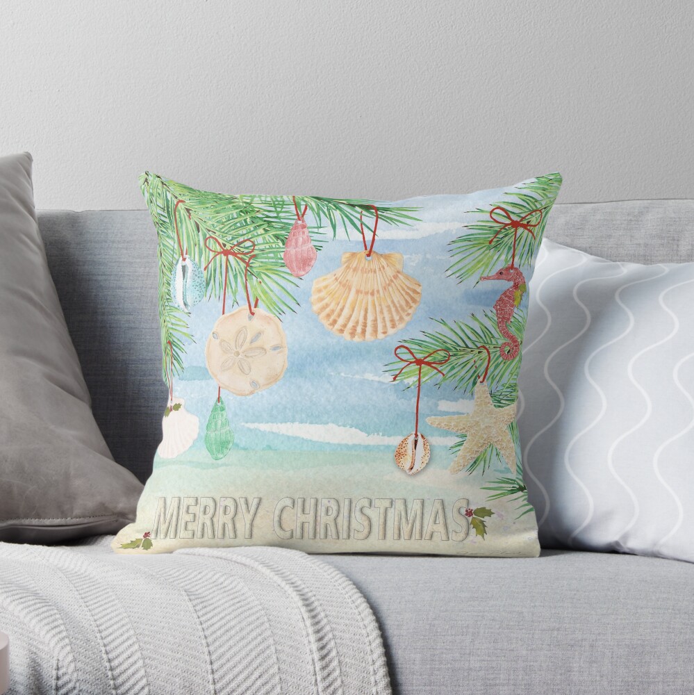 Coastal Christmas E Throw Pillow