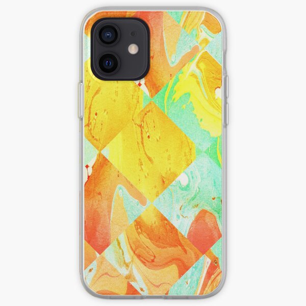 Yellow Orange and Green Colorful Abstract Geometric Marble Pattern iPhone Soft Case