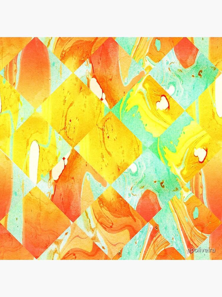 Yellow Orange and Green Colorful Abstract Geometric Marble Pattern by epoliveira