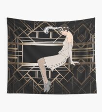 Art Deco, Gold, schwarz, Muster, niedlich, Flapper Mädchen, schön, elegant, schick, The Great Gatsby, Vintage, Retro, Wandbehang