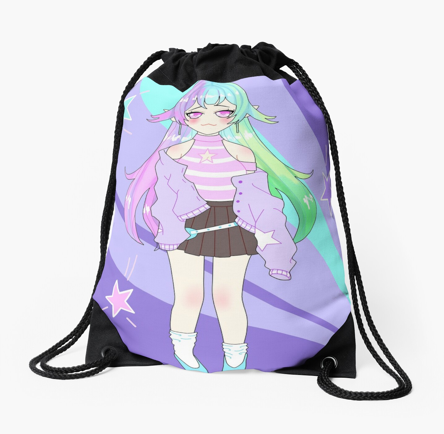 Pastel Rainbow Anime Girl Drawstring Bag By Stitchedspade Redbubble