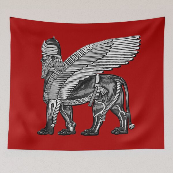 Item preview, Assyrian Winged Lion - Silver and Black Lamassu over Red Leather designed and sold by Serge Averbukh Art Studio.