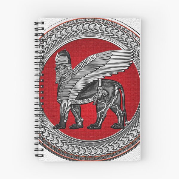 Item preview, Assyrian Winged Lion - Silver and Black Lamassu on Red and Silver Medallion over White Leather designed and sold by Serge Averbukh Art Studio.