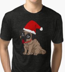 Adorable pug dog waiting for some Christmas love Tri-blend T-Shirt