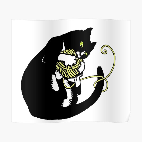 "Black Butler Cat with Yarn" Poster for Sale by DilatorySloth Redbubble