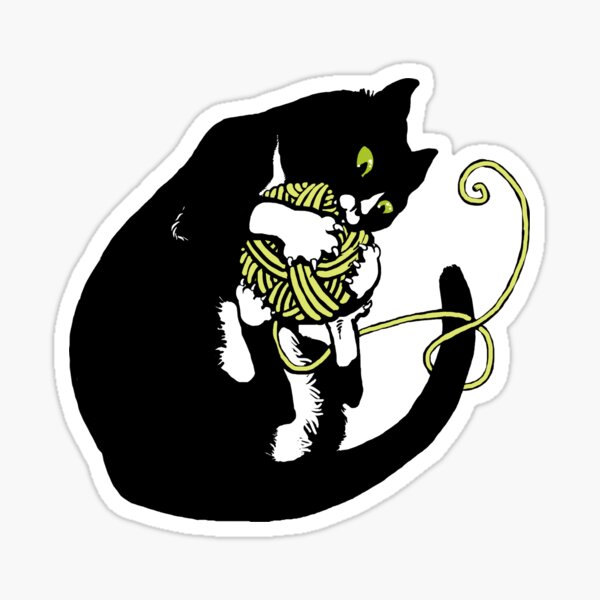 "Black Butler Cat with Yarn" Sticker for Sale by DilatorySloth Redbubble