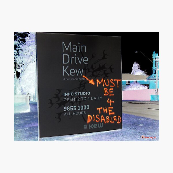 Main Drive Sign, Kew Cottages Photographic Print