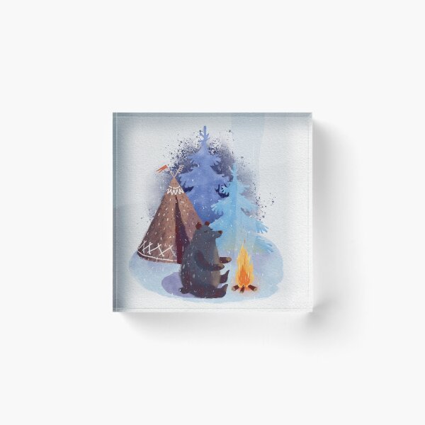 Item preview, A teddy bear with a wigwam warms its paws by the fire in winter. designed and sold by zatmeniee.