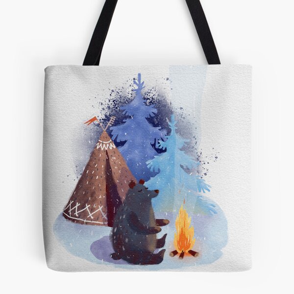Item preview, A teddy bear with a wigwam warms its paws by the fire in winter. designed and sold by zatmeniee.