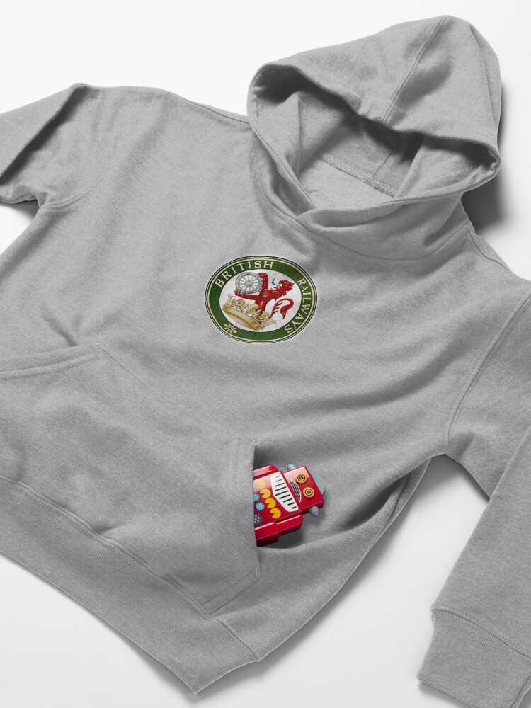 Alternate view of BRITISH RAILWAYS. BR, SIGN, Trains, Train Spotters, Railwayana, Circular variant, 1956 logo. Kids Pullover Hoodie
