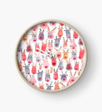 Reindeers - Animal cuteness - Winter watercolor pattern - Rudolph Clock