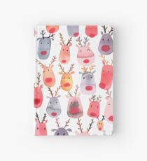 Reindeers - Animal cuteness - Winter watercolor pattern - Rudolph Hardcover Journal