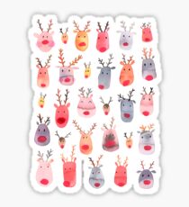 Reindeers - Animal cuteness - Winter watercolor pattern - Rudolph Sticker