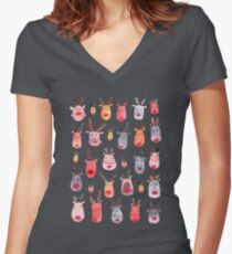 Reindeers - Animal cuteness - Winter watercolor pattern - Rudolph Women's Fitted V-Neck T-Shirt