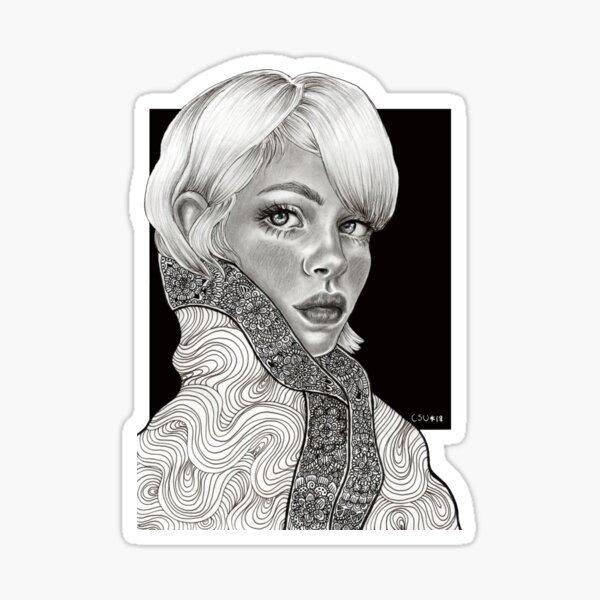 "White haired girl black and white" Sticker by caturdal Redbubble