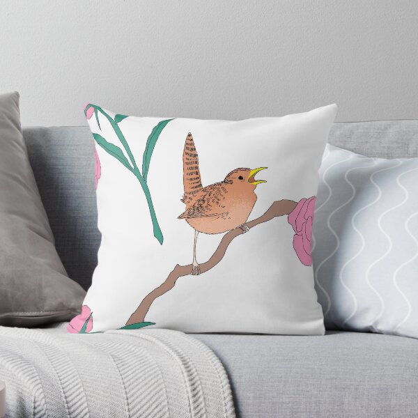 Sweet peep wren pattern Throw Pillow