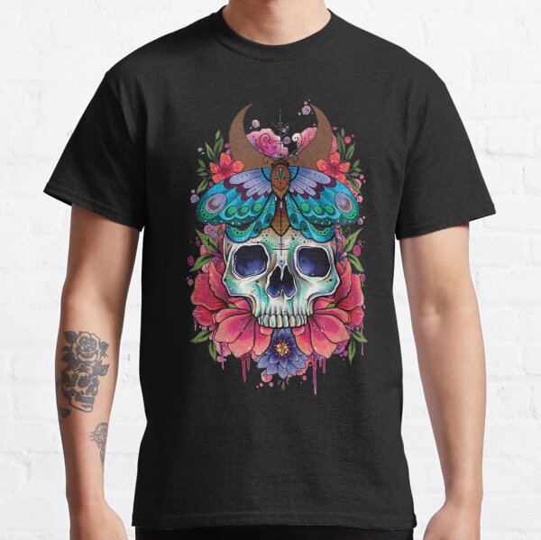 Neo Traditional Skull and Moth watercolor design Classic T-Shirt
