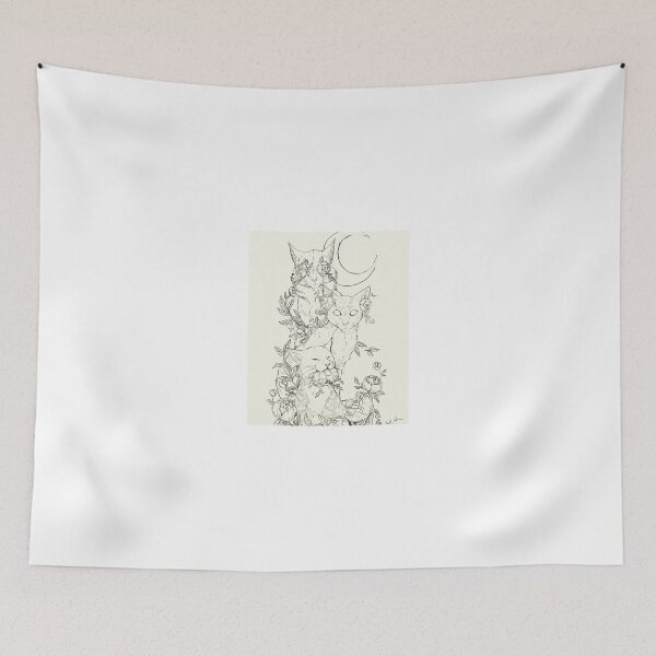 Item preview, Cats with moon and flowers designed and sold by Wolfteamshop.