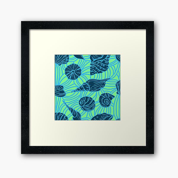 Motif de coquillage bleu nuit et vert Impression encadrée