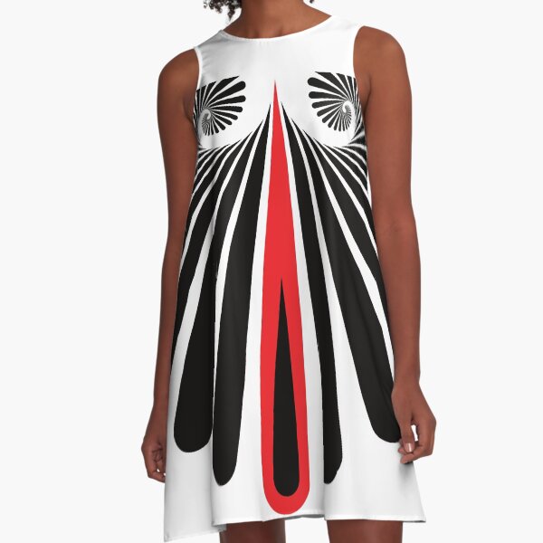 Muster Spirale Schwarz Rot A-Linien Kleid