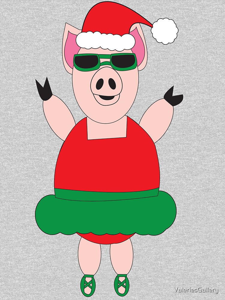 Christmas Pig Ballet Cute Funny by ValeriesGallery