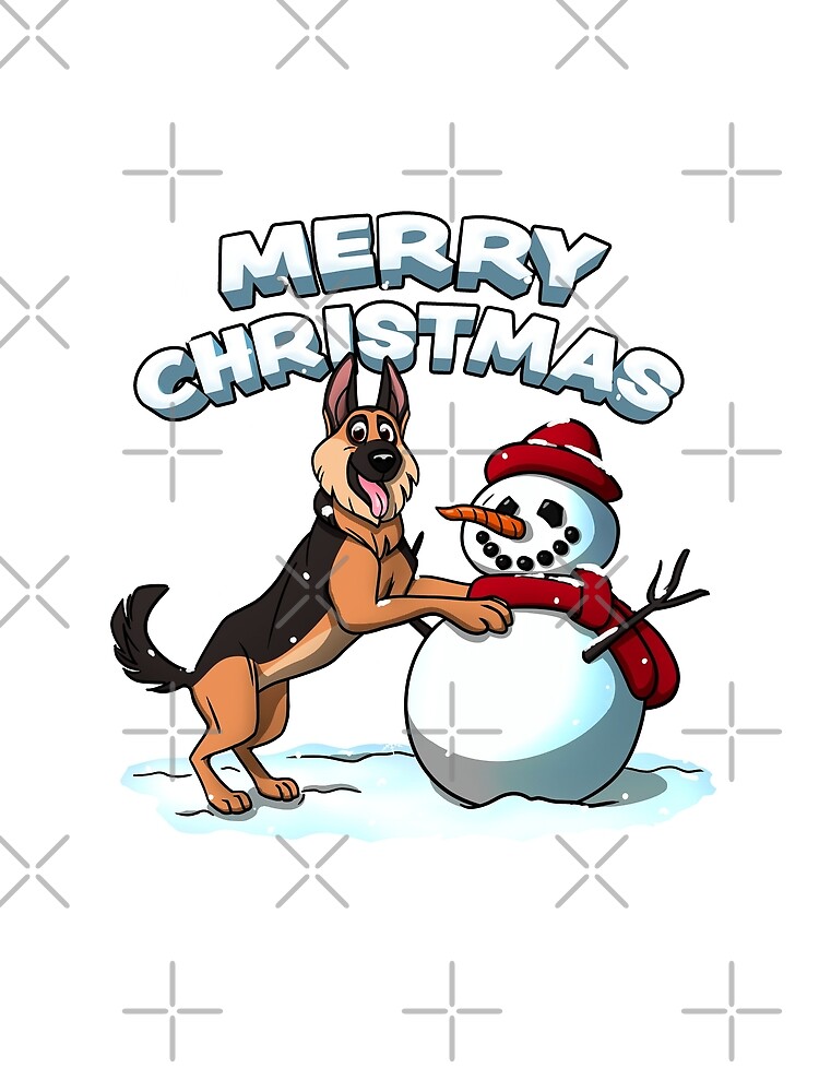 &quot;Merry Christmas German Shepherd and Snowman&quot; T-shirt by polygrafix