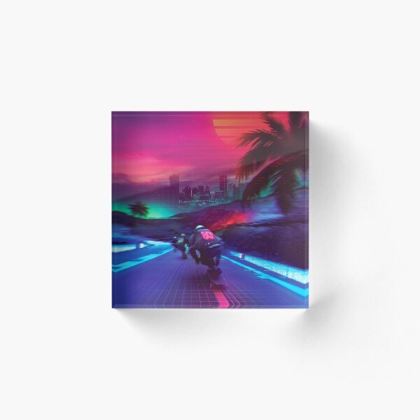 Synthwave Midnight Outrun Acrylic Block