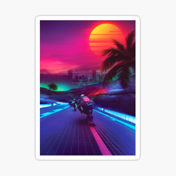 Synthwave Midnight Outrun Sticker