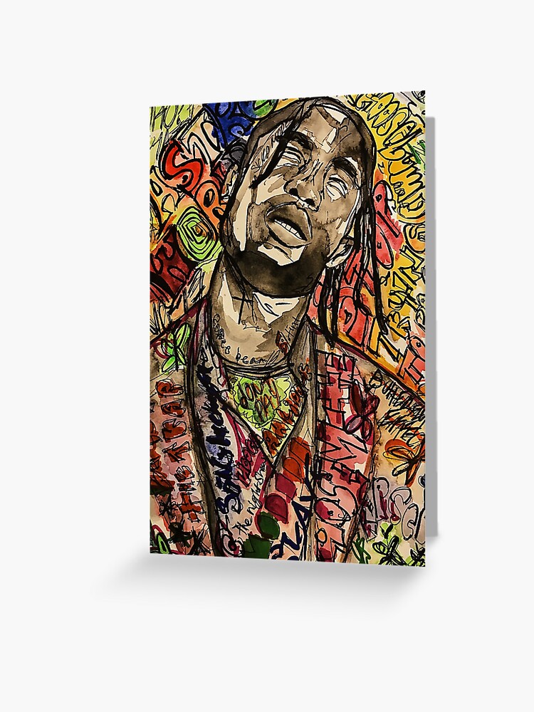 La Flame,Travis,Astro World,Portrait,Fan Art,Wall Art,Rap,Rapper,Cool, Painting,Watercolor,Dope,Damn,Album,Masculine,Gift,Present,Music,Lyrics,Goat,Hiphop" Greeting Card By Spacesbydee | Redbubble