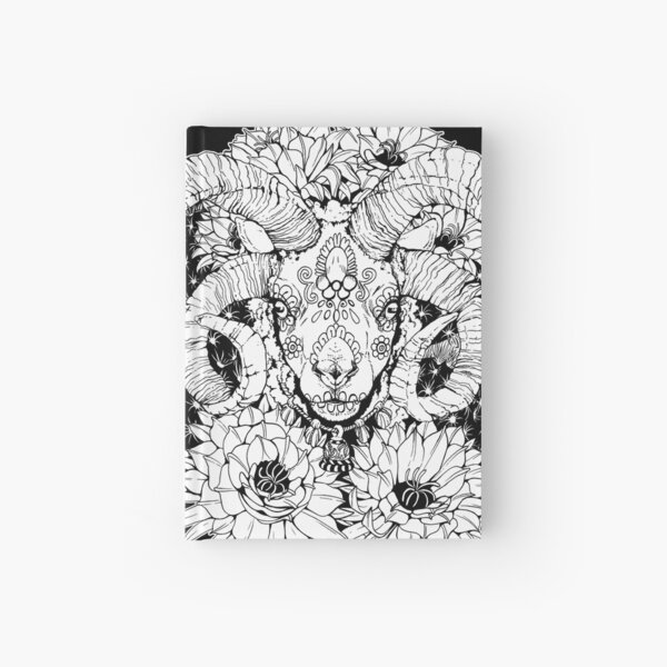 Painted Skull in Flowers - Black and White Hardcover Journal