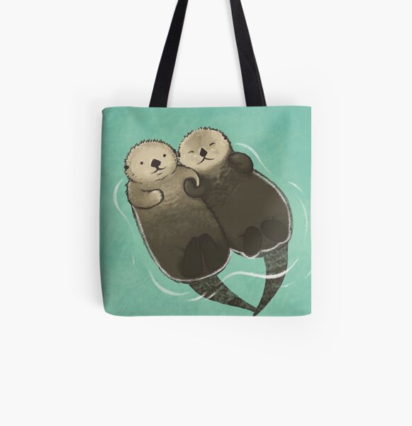 Significant Otters - Otters Holding Hands All Over Print Tote Bag