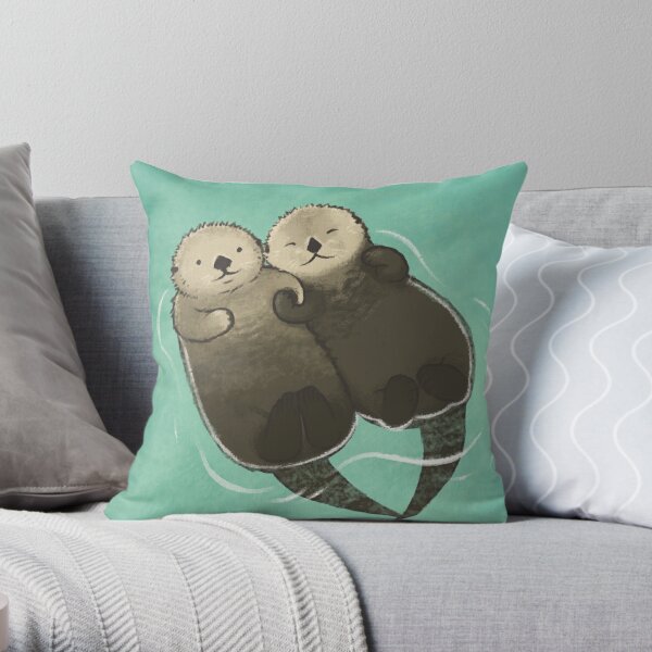Significant Otters - Otters Holding Hands Throw Pillow